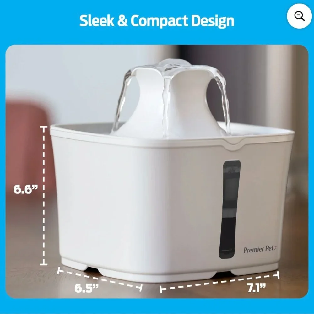 Premier Pet 60 oz. Pet Fountain, Automatic for Cats, Filters Included, White